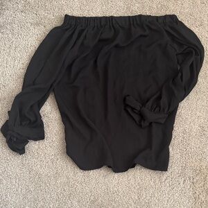 Off-Shoulder Black Blouse with Tie Sleeves